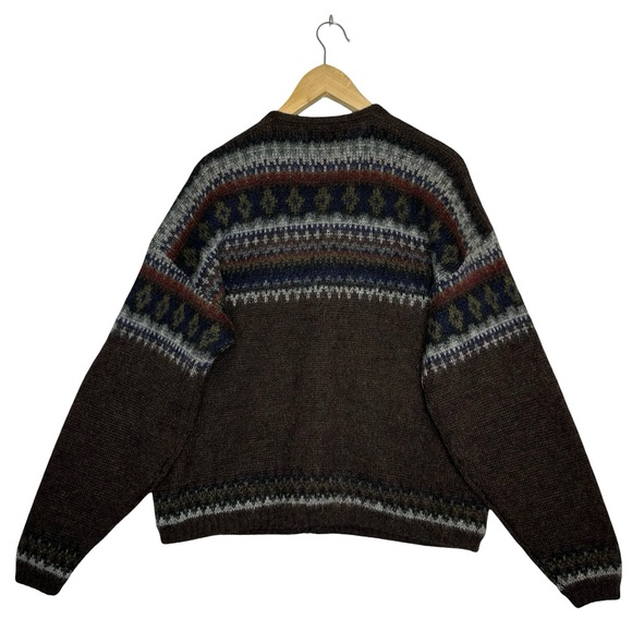 JANTZEN Vintage Brown Multi Color Fair Aisle Wool & Mohair Button Cardigan XL - Picture 4 of 12